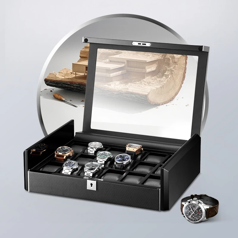 18 Slot Carbon Fiber Watch Display Case / Box - KNG-129 - Image 4